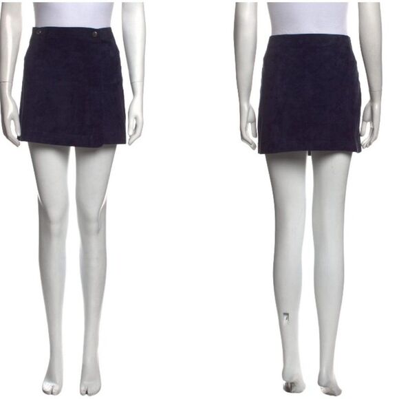 Theory  IWG Wrap Skirt Brilliant Skirt  Navy Fulton Fuax Suede Skirt  NWT 195 - Picture 2 of 14